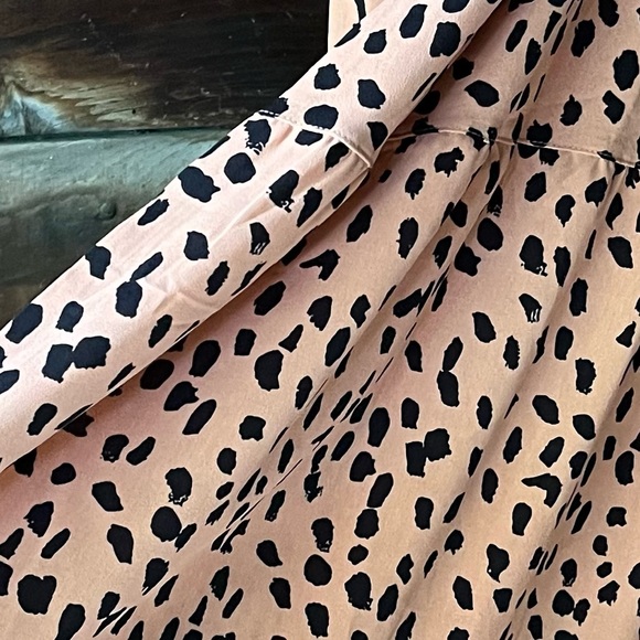 Pink and black elastic waist dress / brushy brushstroke leopard cheetah animal - Picture 5 of 9
